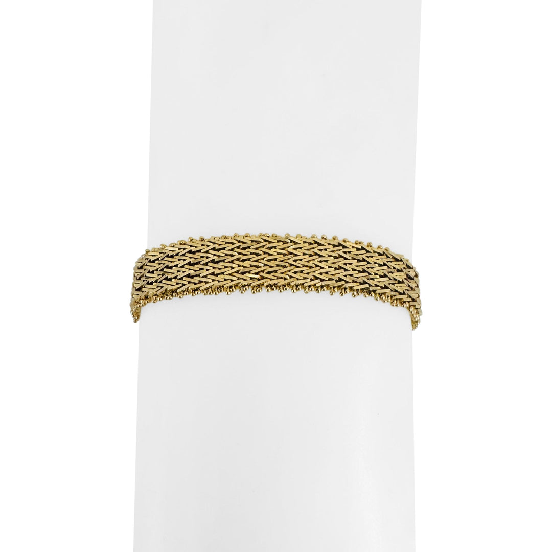 14k Yellow Gold 22g Solid 9mm Beaded Mesh Wheat Link Bracelet Mexico 7.5"