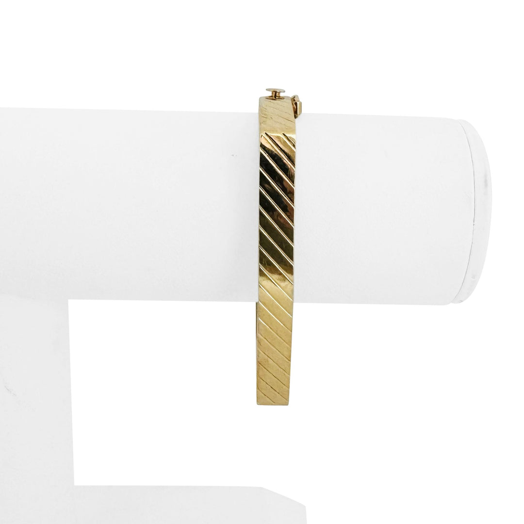 14k Yellow Gold 17.6g Ladies Geometric Striped Bangle Bracelet 6.75"