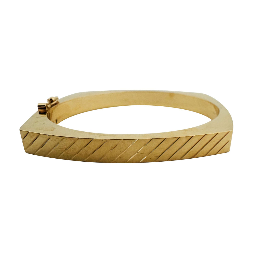 14k Yellow Gold 17.6g Ladies Geometric Striped Bangle Bracelet 6.75"