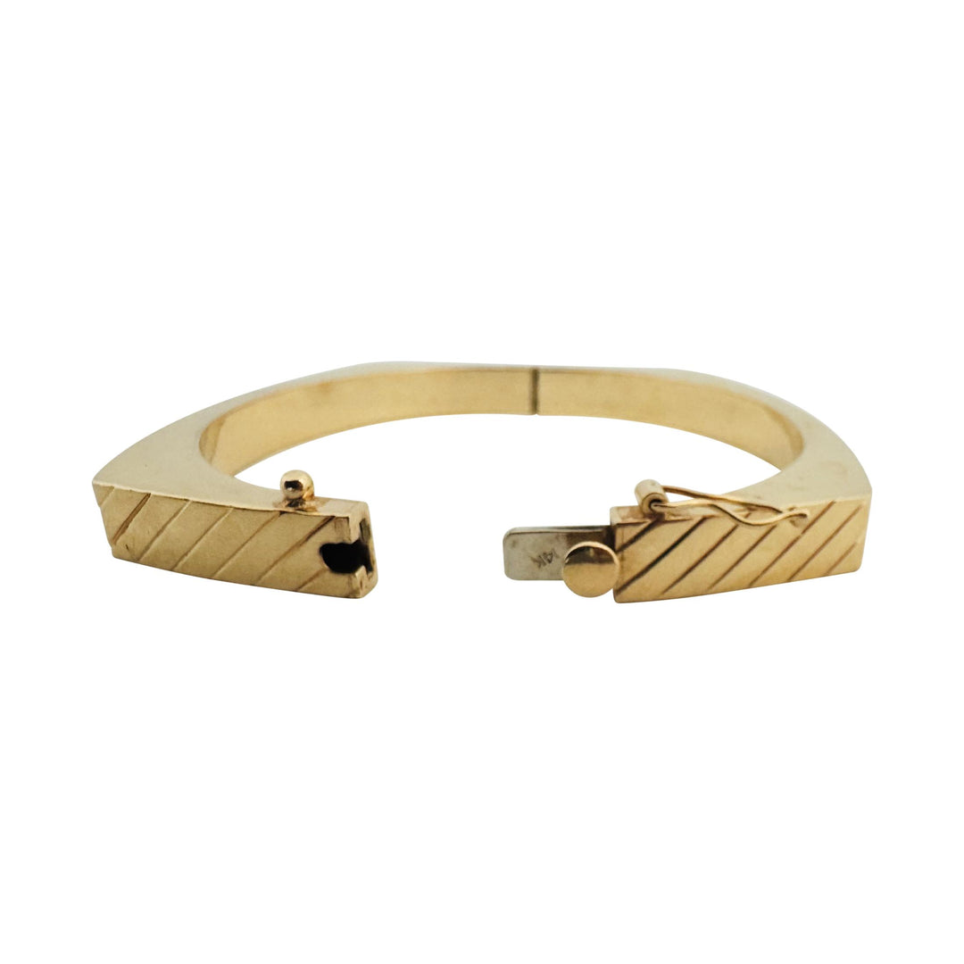 14k Yellow Gold 17.6g Ladies Geometric Striped Bangle Bracelet 6.75"