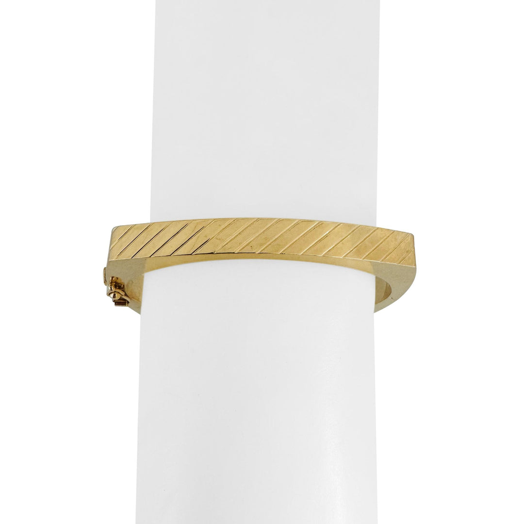 14k Yellow Gold 17.6g Ladies Geometric Striped Bangle Bracelet 6.75"