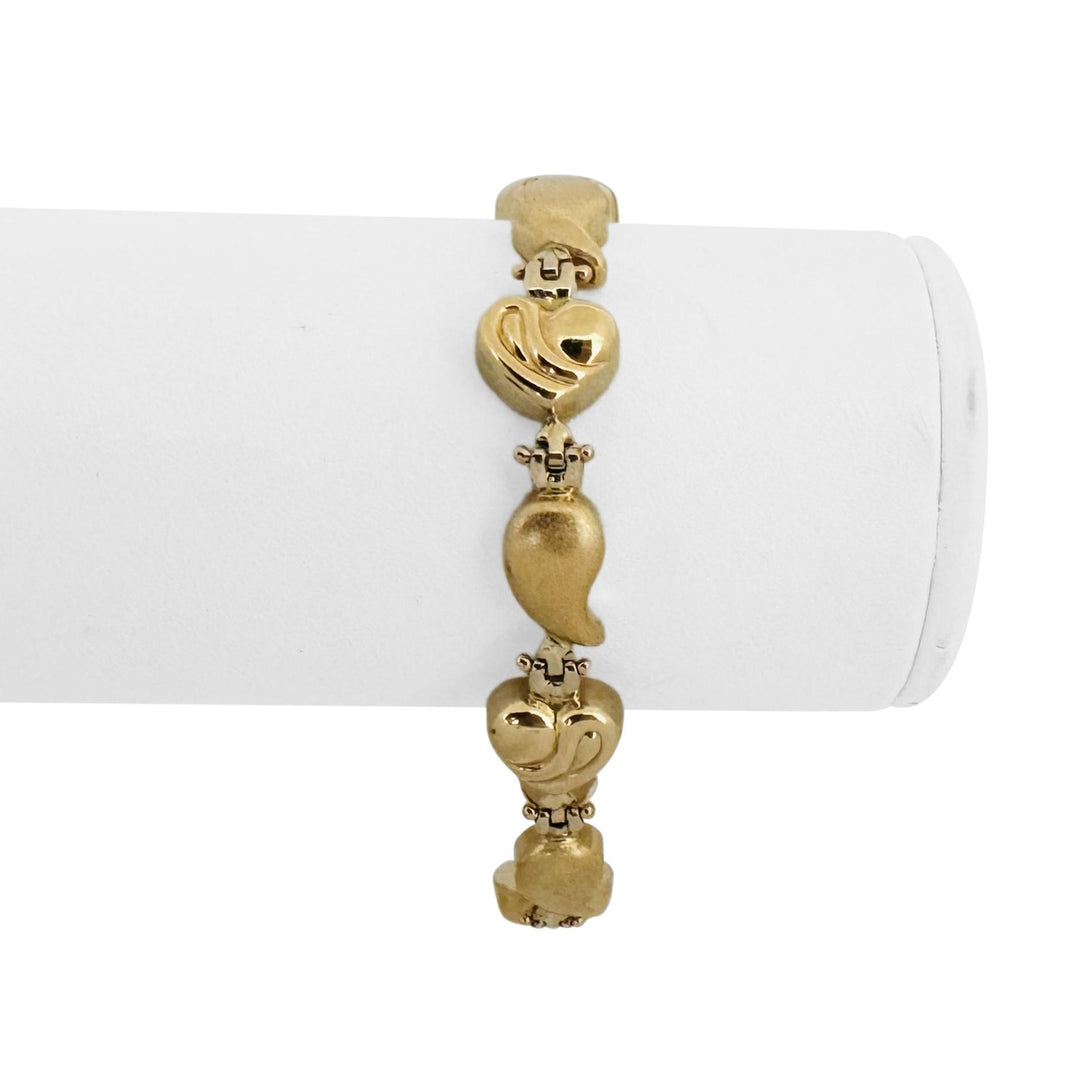 14k Yellow Gold 11.9g Ladies Fancy Heart and Tear Drop Bracelet 6.5"