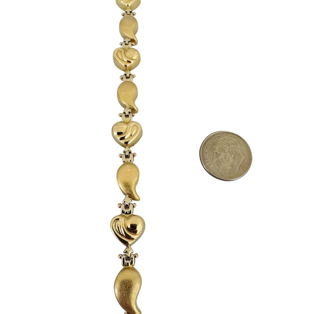 14k Yellow Gold 11.9g Ladies Fancy Heart and Tear Drop Bracelet 6.5"