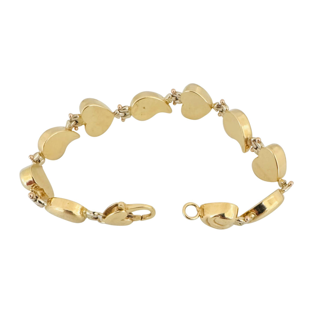 14k Yellow Gold 11.9g Ladies Fancy Heart and Tear Drop Bracelet 6.5"