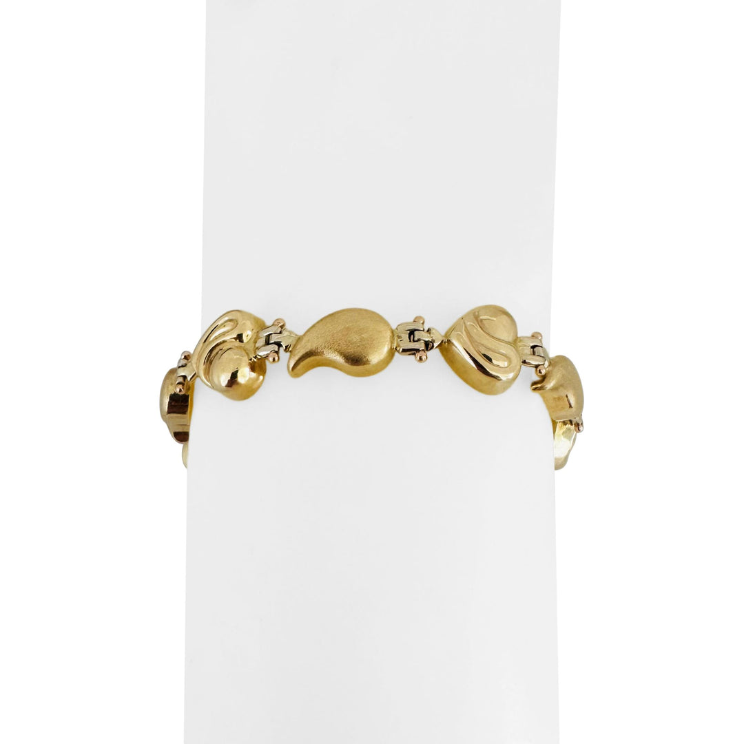 14k Yellow Gold 11.9g Ladies Fancy Heart and Tear Drop Bracelet 6.5"