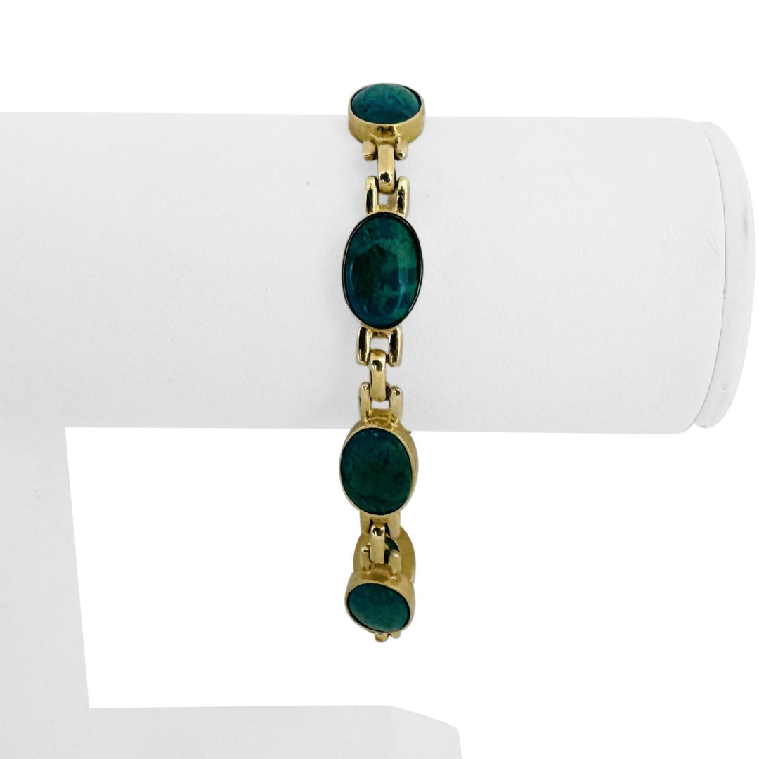 14k Yellow Gold and Chrysocolla 15.8g Ladies Link Bracelet 7"