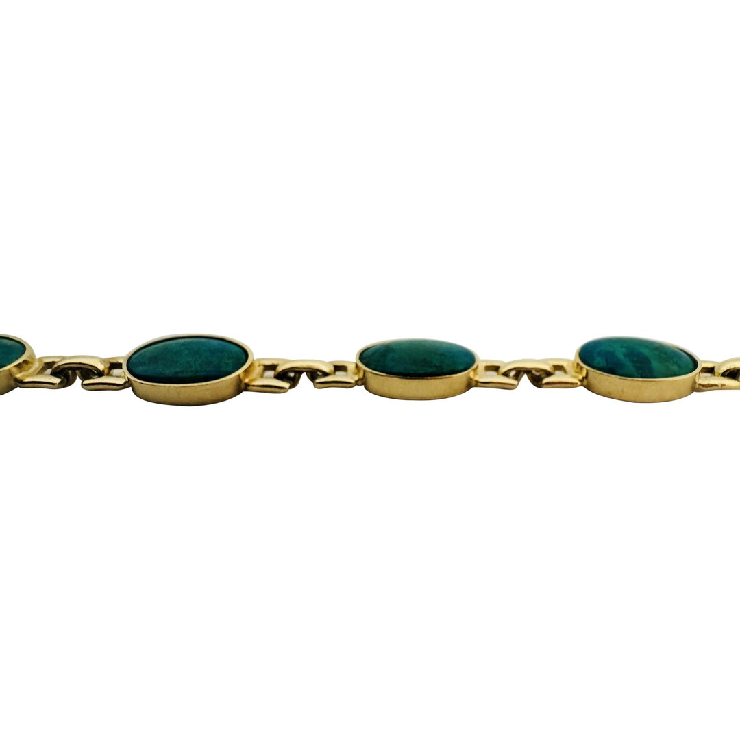 14k Yellow Gold and Chrysocolla 15.8g Ladies Link Bracelet 7"