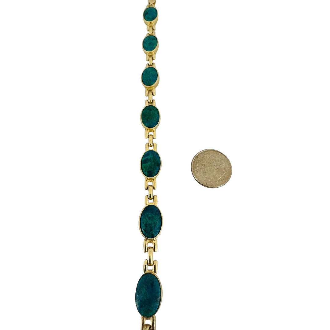 14k Yellow Gold and Chrysocolla 15.8g Ladies Link Bracelet 7"