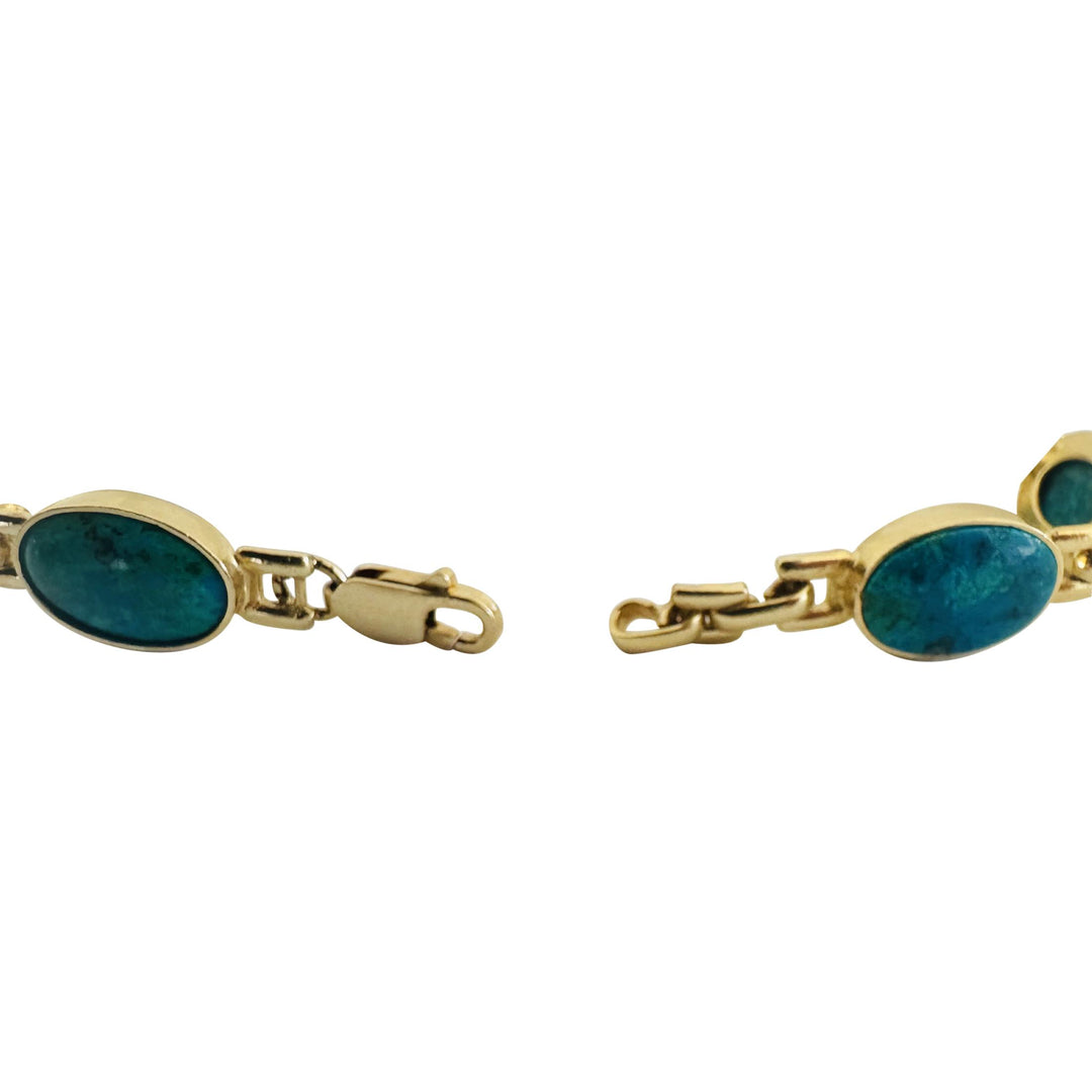 14k Yellow Gold and Chrysocolla 15.8g Ladies Link Bracelet 7"