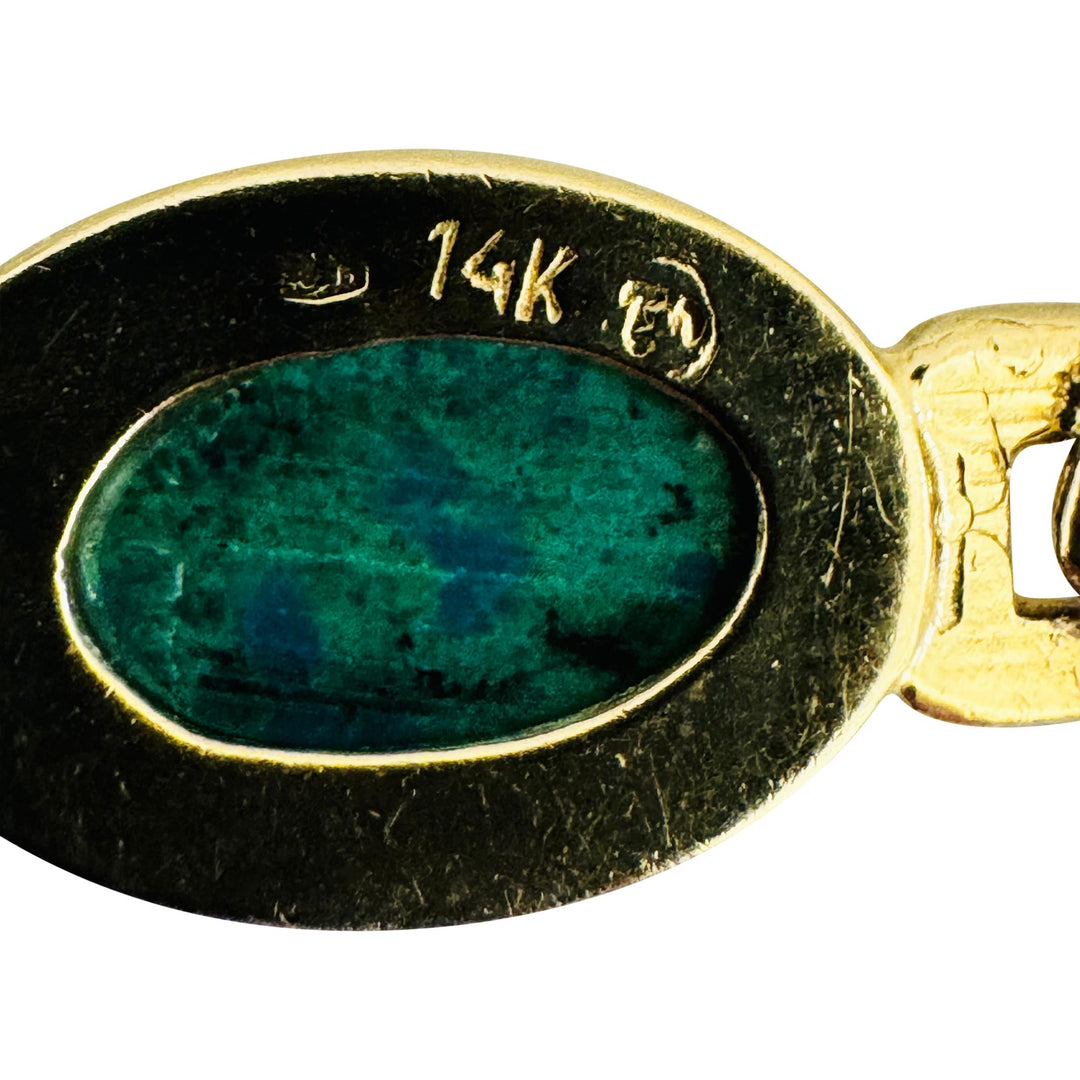 14k Yellow Gold and Chrysocolla 15.8g Ladies Link Bracelet 7"