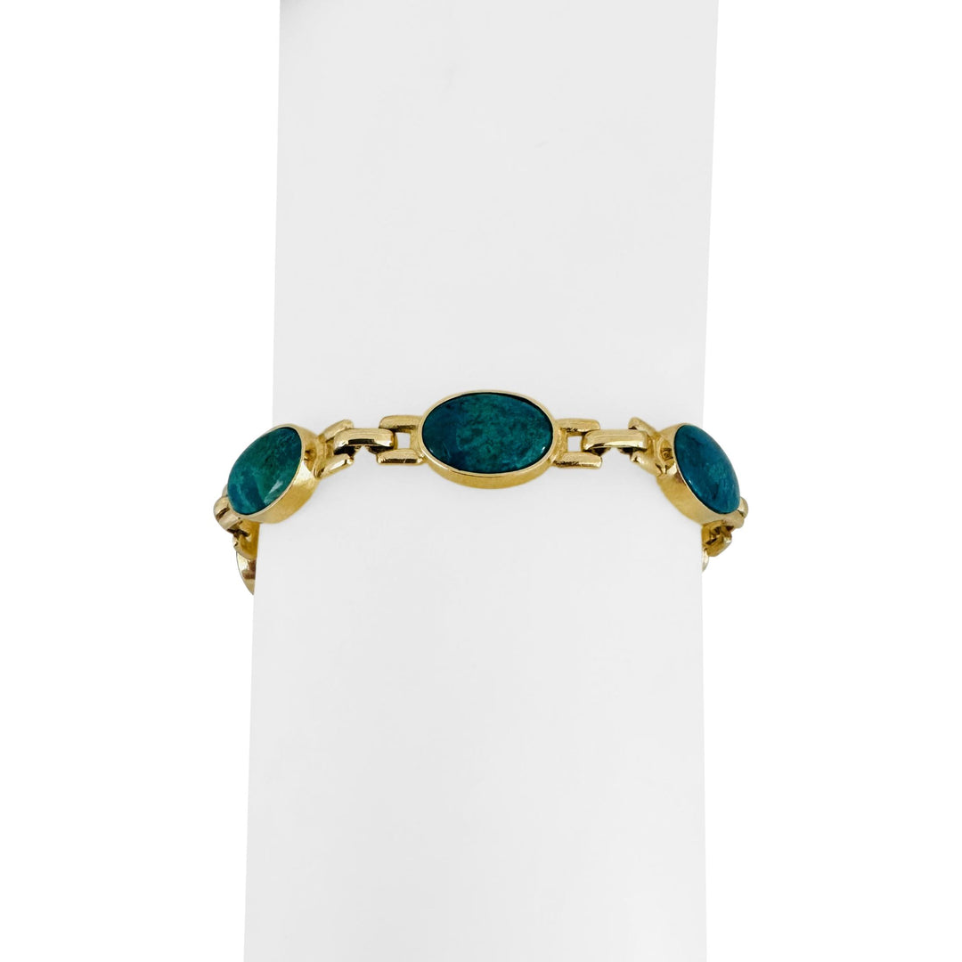 14k Yellow Gold and Chrysocolla 15.8g Ladies Link Bracelet 7"