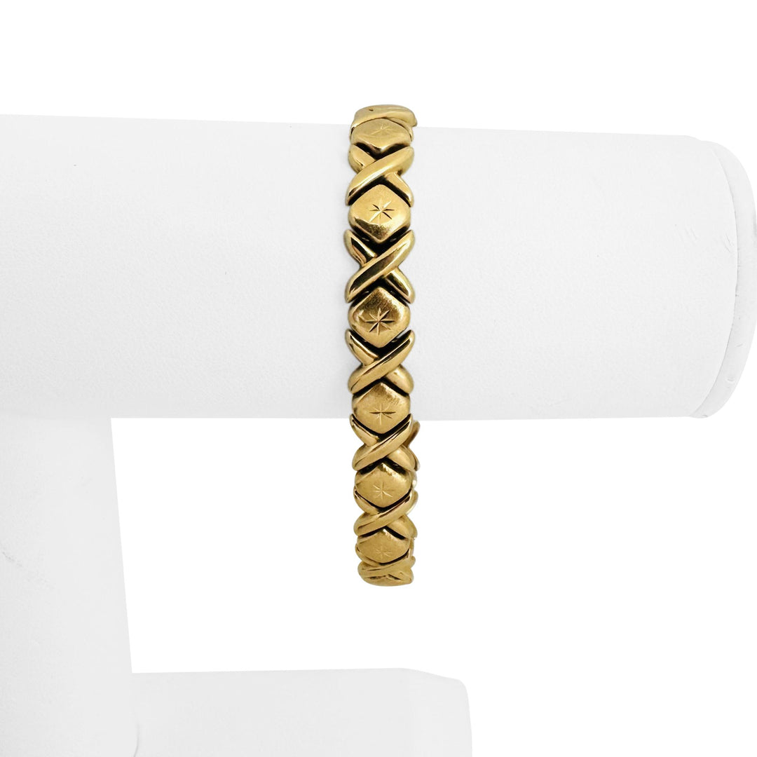 14k Yellow Gold 13g Ladies Vintage 9mm Hugs and Kisses XO Link Bracelet 7"