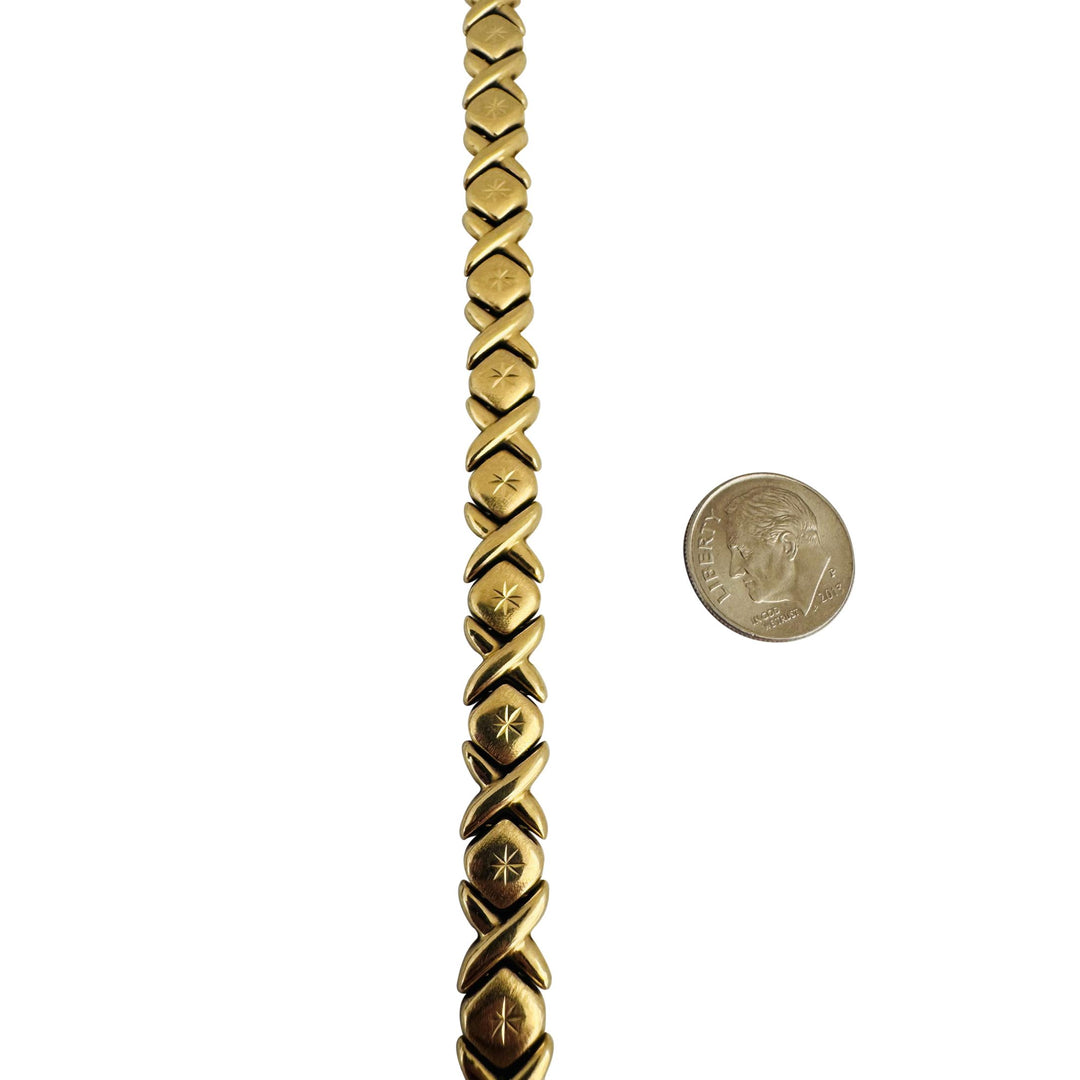 14k Yellow Gold 13g Ladies Vintage 9mm Hugs and Kisses XO Link Bracelet 7"