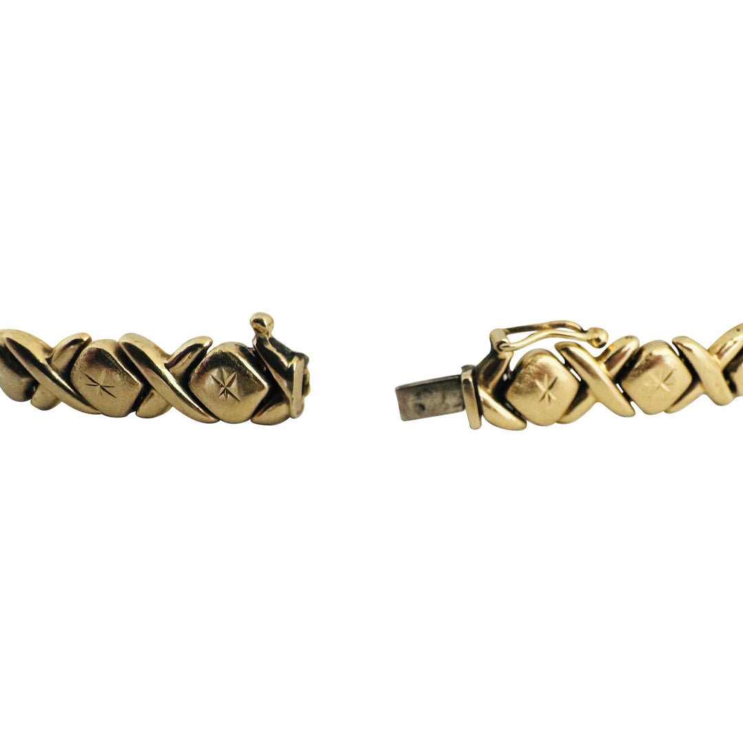 14k Yellow Gold 13g Ladies Vintage 9mm Hugs and Kisses XO Link Bracelet 7"