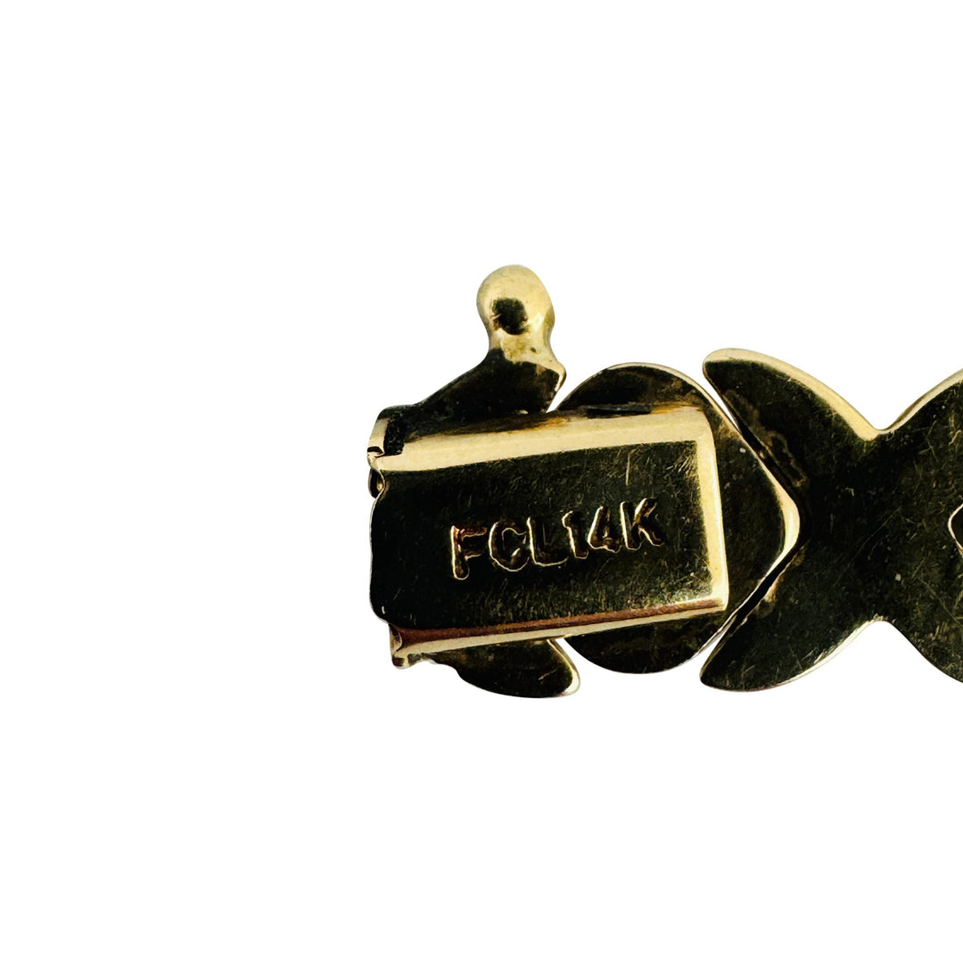 14k Yellow Gold 13g Ladies Vintage 9mm Hugs and Kisses XO Link Bracelet 7"