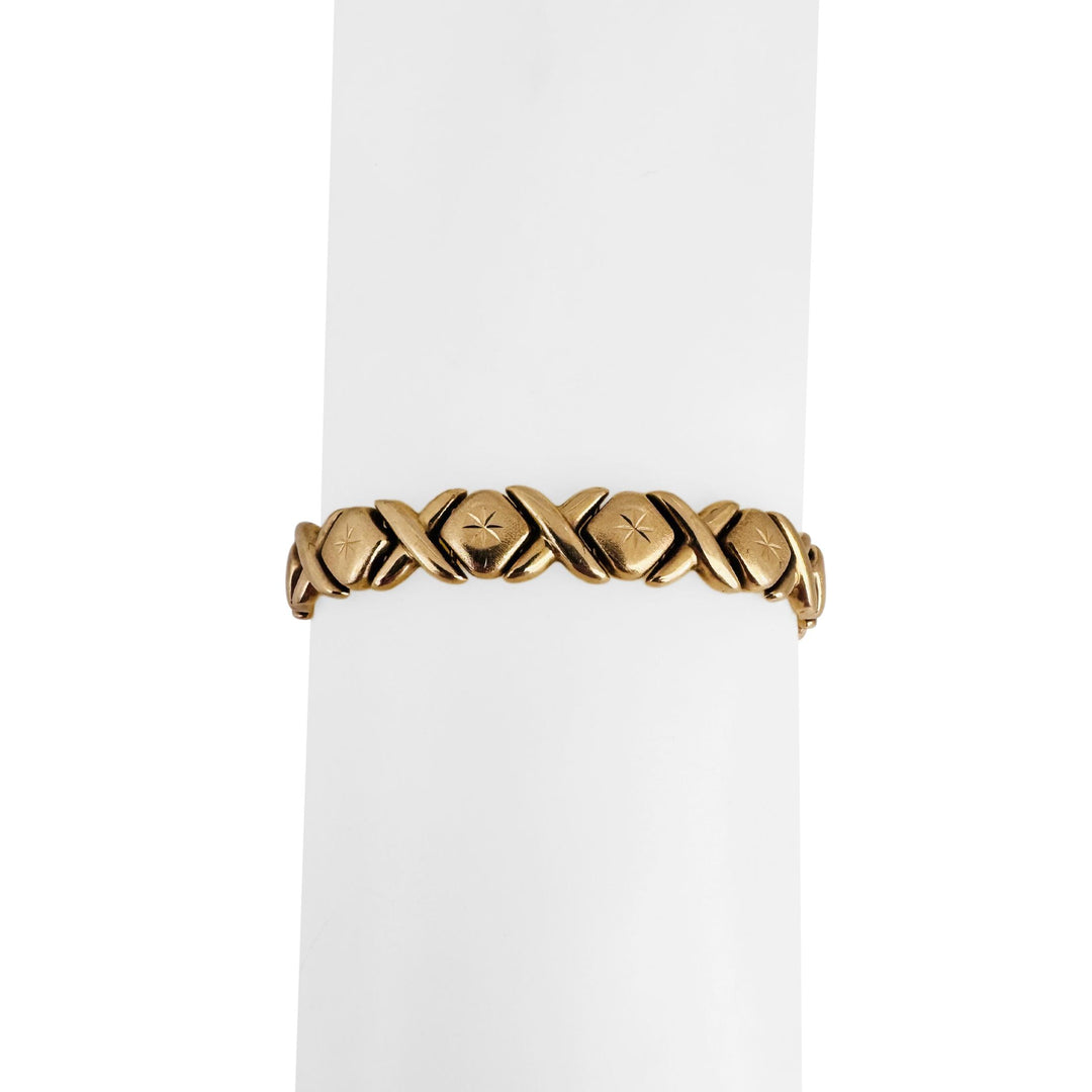 14k Yellow Gold 13g Ladies Vintage 9mm Hugs and Kisses XO Link Bracelet 7"