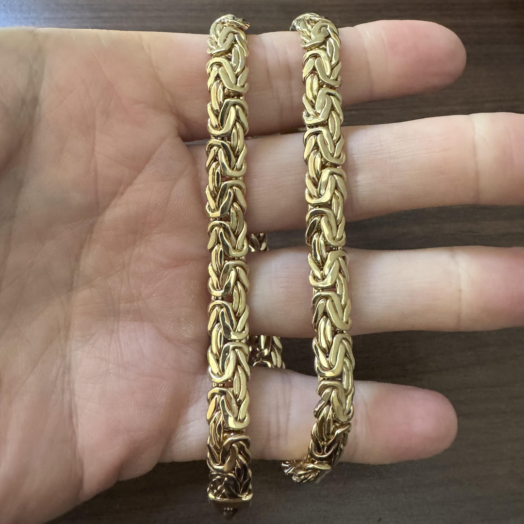 14k Yellow Gold 39.6g Heavy Thick 8mm Byzantine Link Necklace Israel 16.5"