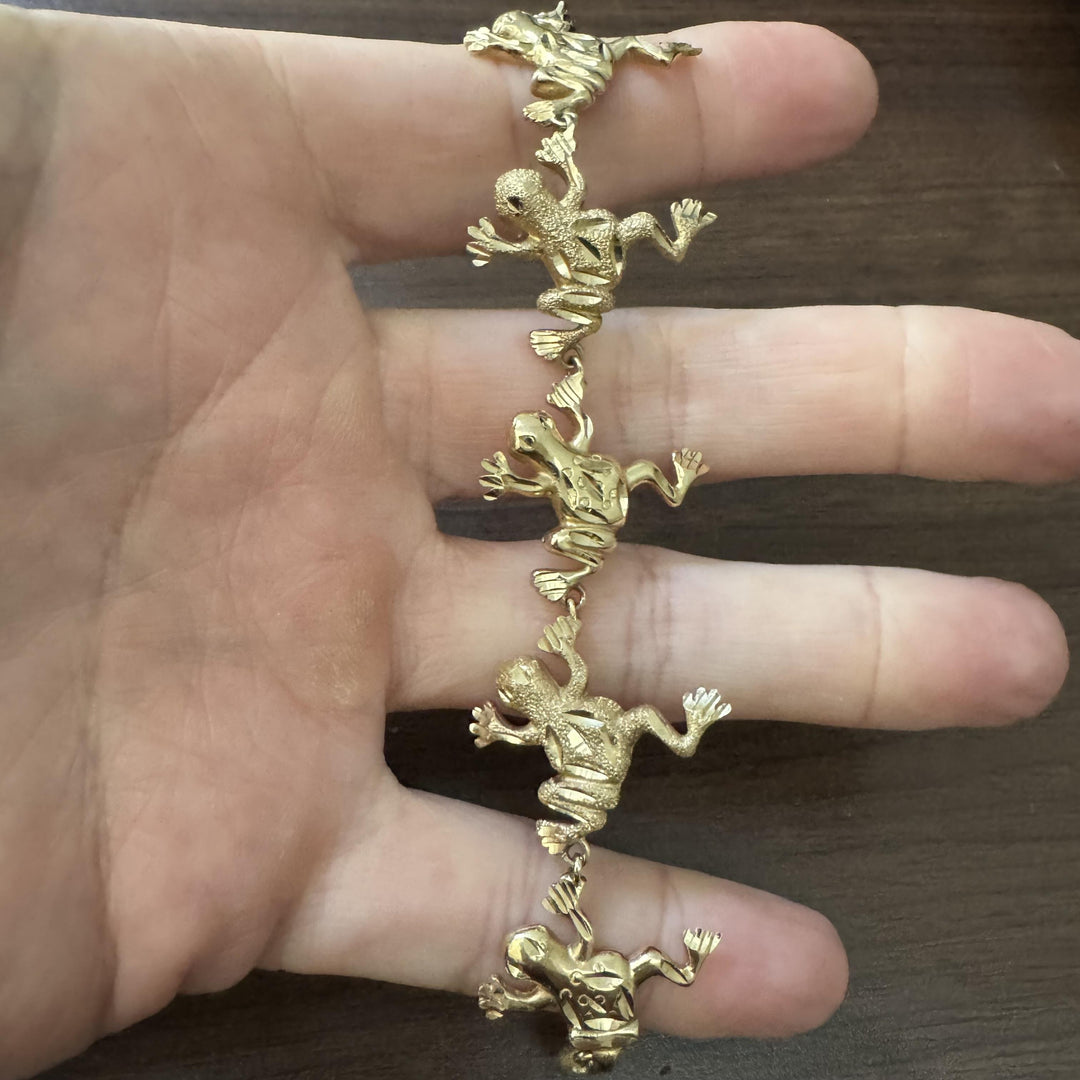 14k Yellow Gold 19.8g Solid Diamond Cut 26mm Frog Link Bracelet 7"