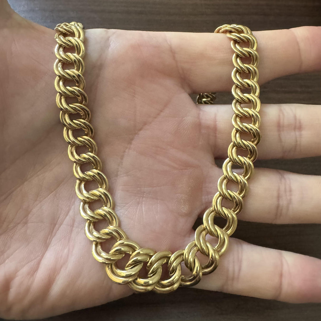 14k Yellow Gold 27g Thick Graduated Double Curb Link Necklace Italy 17.5"
