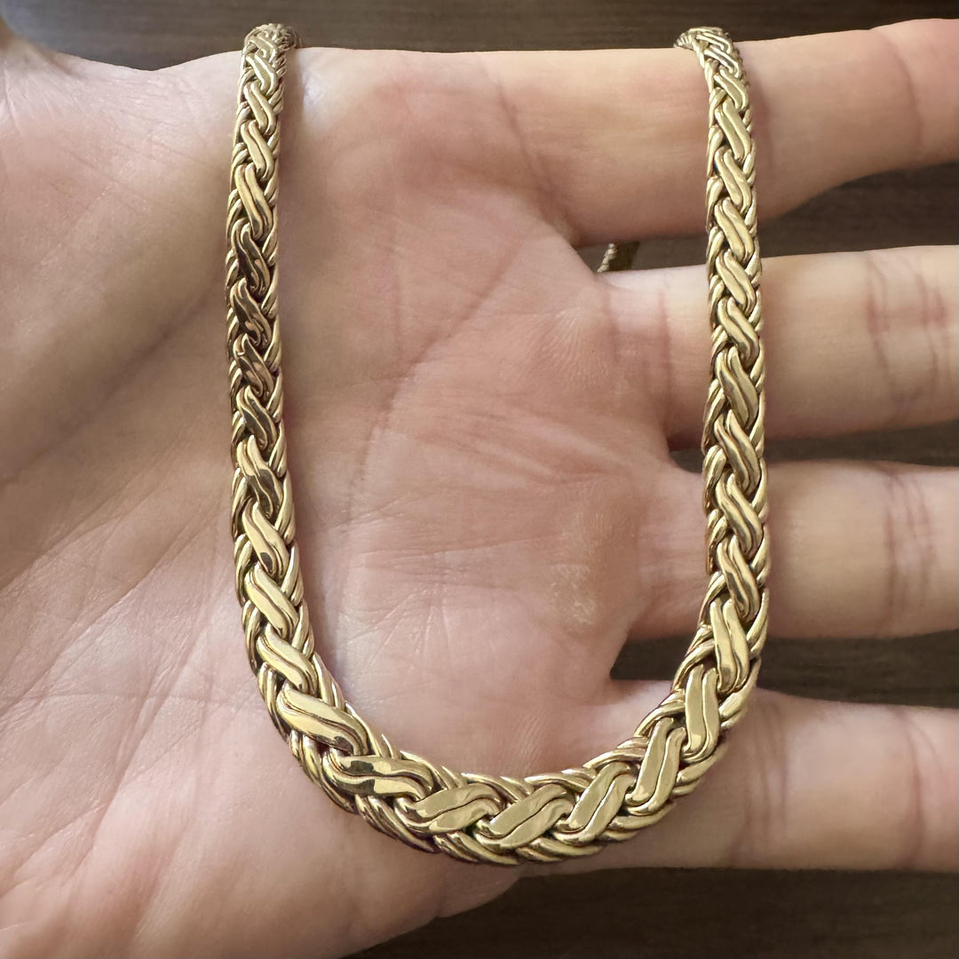 14k Yellow Gold 26g Solid Graduated Flattened Wheat Link Necklace 17"
