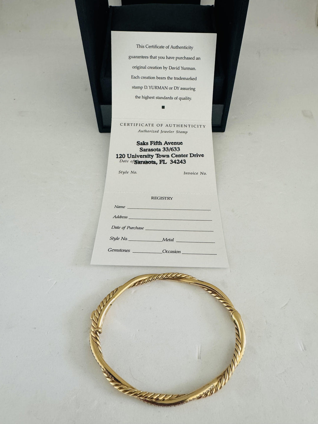 David Yurman 18k Yellow Gold and Diamond Infinity Bangle Bracelet 6.5"