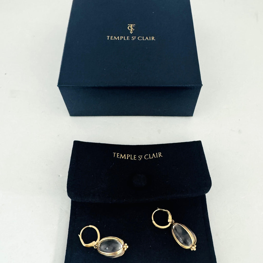 Temple St. Clair 18k Yellow Gold Diamond and Rock Crystal Dangle Earrings 1.4"