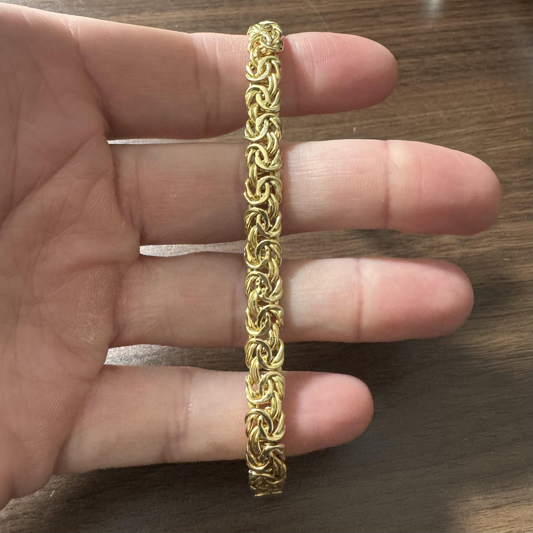 14k Yellow Gold 5.9g Light Hollow 8mm Byzantine Link Bracelet Italy 7"