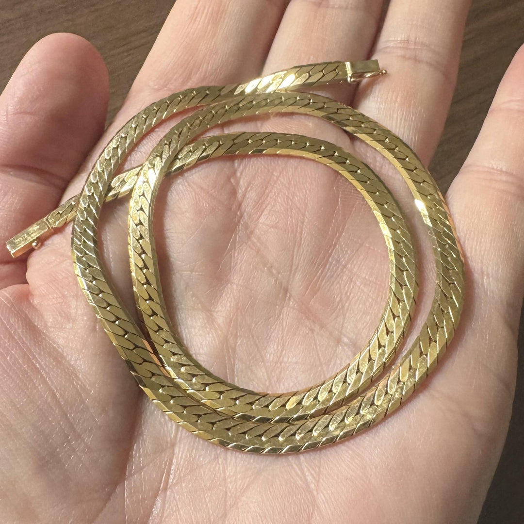 14k Yellow Gold 25g Solid Thick 5mm Herringbone Link Necklace Italy 18"