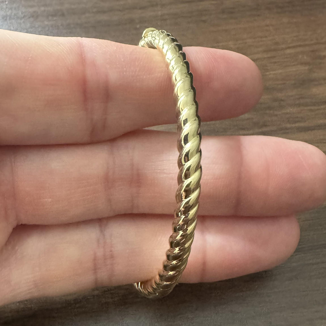 14k Yellow Gold 12.8g Solid 5mm Spiral Twisted Bangle Bracelet Italy 7"