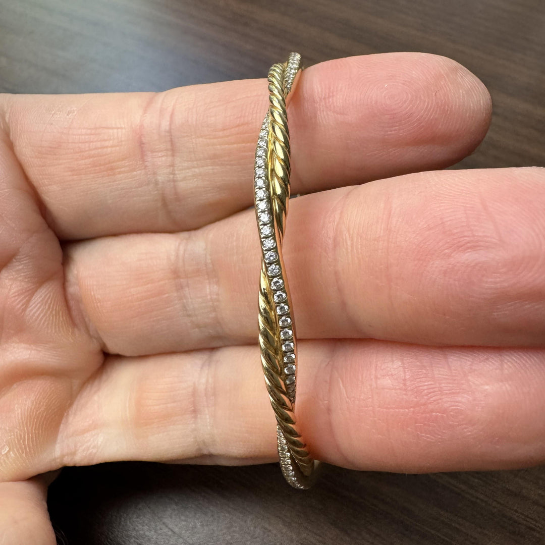 David Yurman 18k Yellow Gold and Diamond Infinity Bangle Bracelet 6.5"