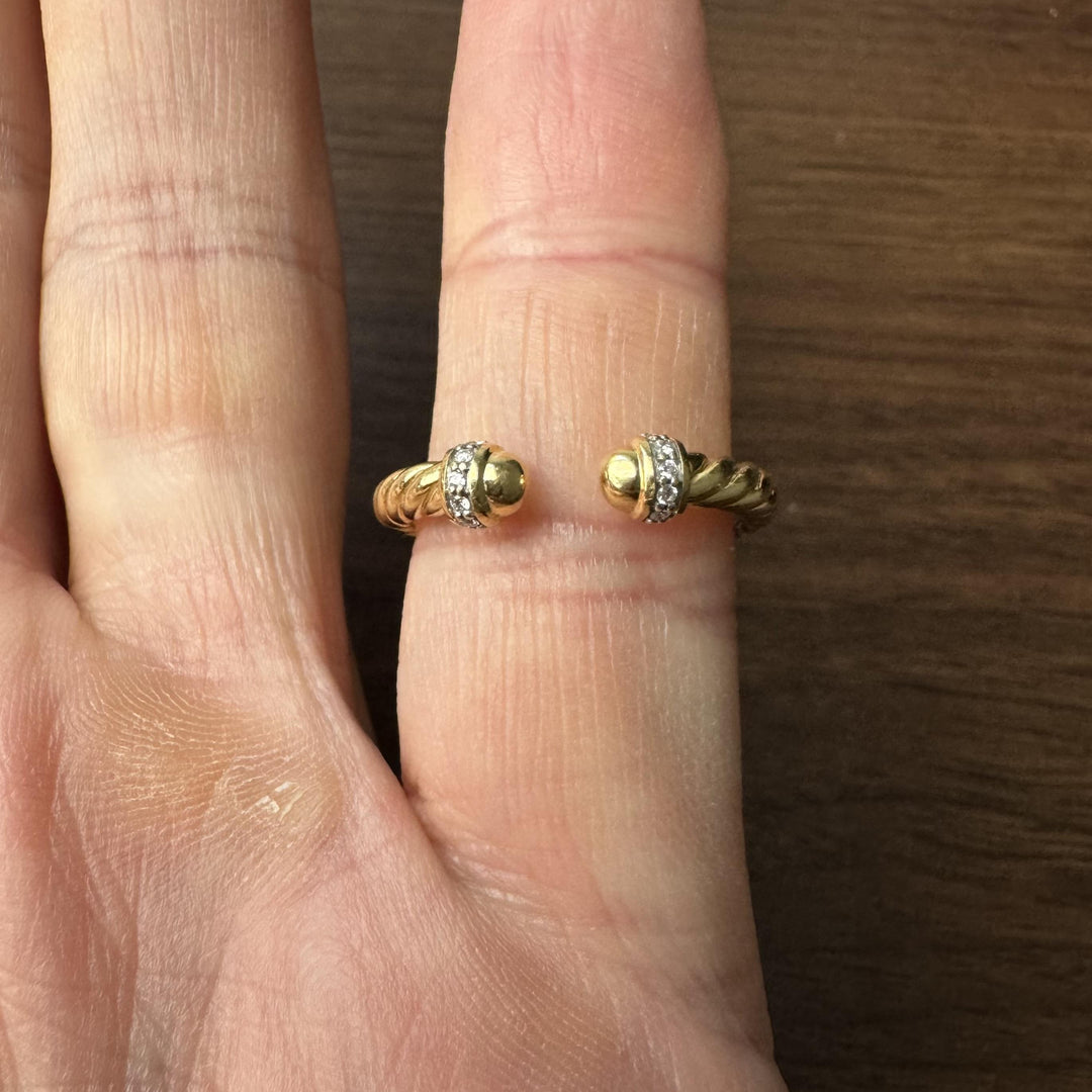 David Yurman 18k Gold and Diamond Open Cable Band Ring Size 7