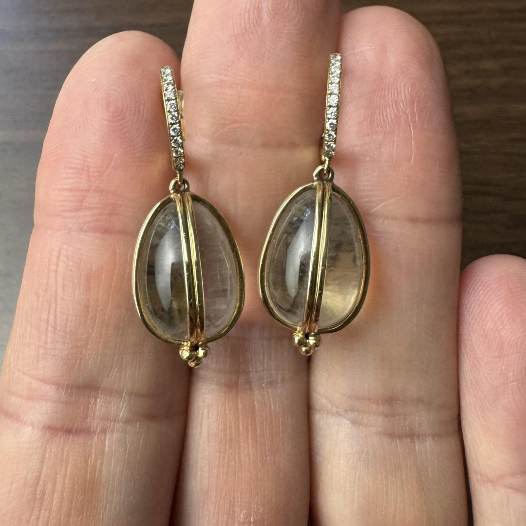 Temple St. Clair 18k Yellow Gold Diamond and Rock Crystal Dangle Earrings 1.4"