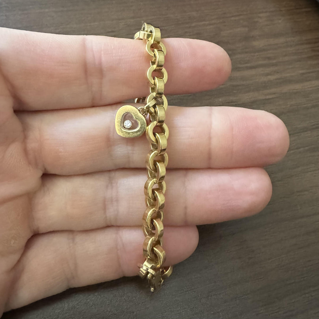 Chopard 18k Yellow Gold and Floating Diamond Charm Rolo Link Bracelet 7.5"