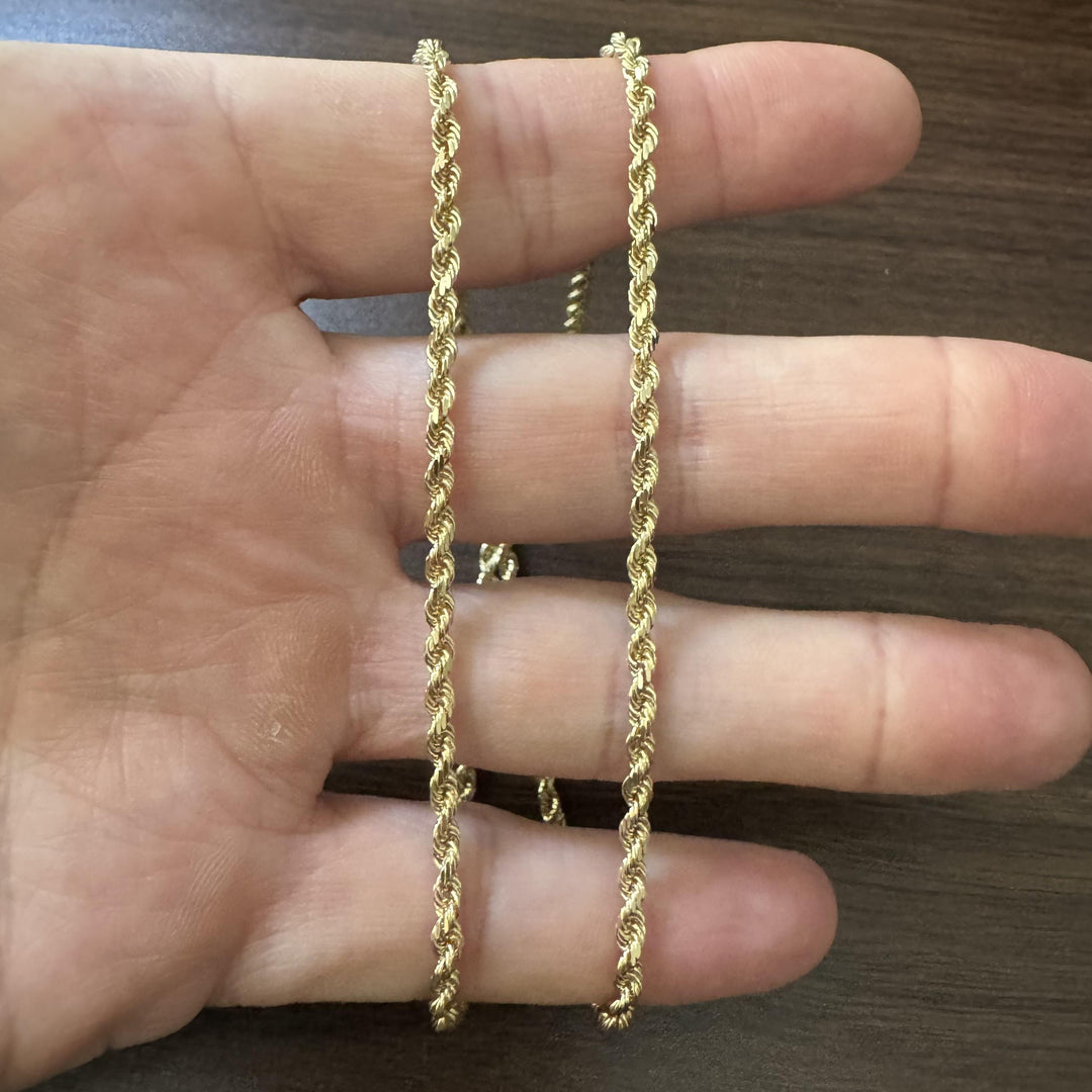 14k Yellow Gold 16.8g Solid Diamond Cut 3mm Rope Chain Necklace 22"
