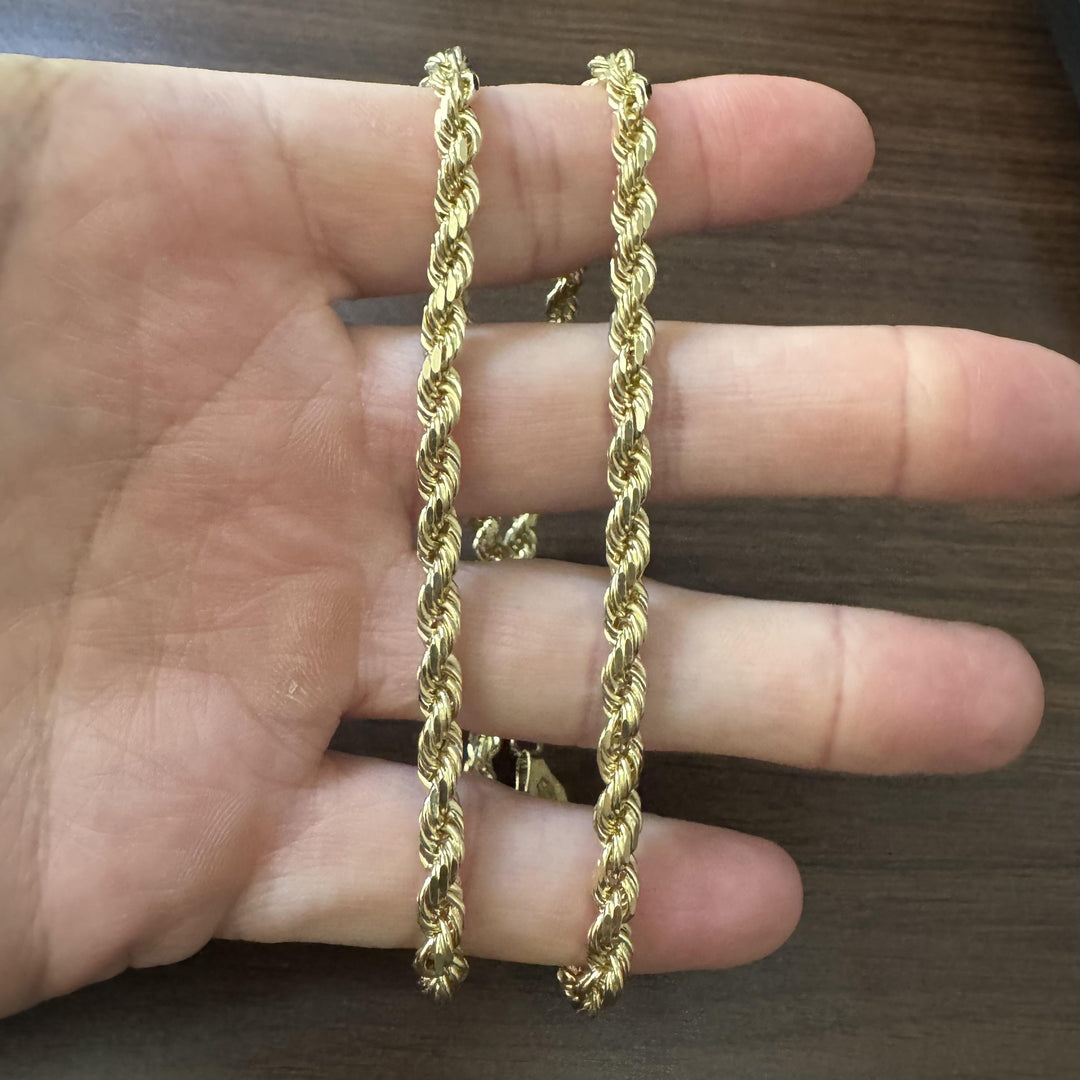 10k Yellow Gold 43.8g Solid Diamond Cut 5mm Rope Chain Necklace 20"