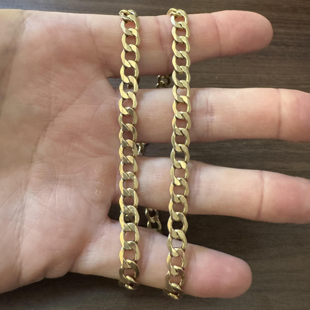 10k Yellow Gold 11.4g Hollow Light 7mm Curb Link Chain Necklace Italy 22"