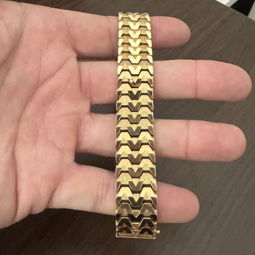 18k Yellow Gold 37.2g Vintage Ladies 17mm Fancy Link Bracelet Italy 7.75"