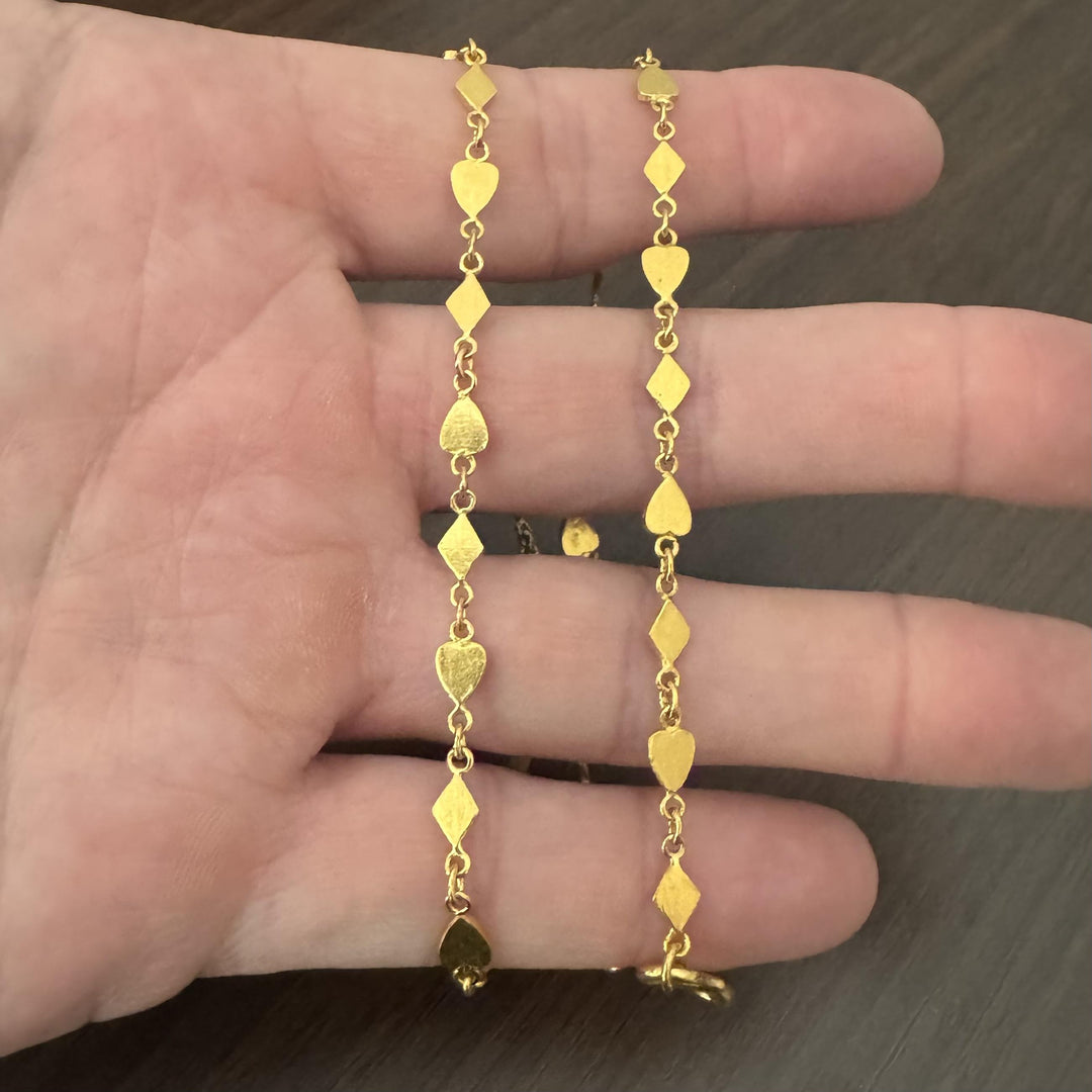 22k Yellow Gold 20.2g Solid Hearts and Diamonds Link Necklace 18"