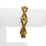 18k Yellow Gold and Turquoise 15.2g Vintage Braided Mesh Bracelet 7.25"