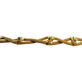 18k Yellow Gold and Turquoise 15.2g Vintage Braided Mesh Bracelet 7.25"