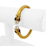 18k Yellow Gold Pearl and Cabochon Gemstones Spiral Bangle Bracelet Italy 6.75"