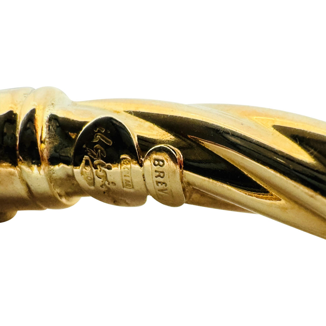 18k Yellow Gold Pearl and Cabochon Gemstones Spiral Bangle Bracelet Italy 6.75"