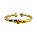 18k Yellow Gold Pearl and Cabochon Gemstones Spiral Bangle Bracelet Italy 6.75"