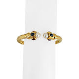18k Yellow Gold Pearl and Cabochon Gemstones Spiral Bangle Bracelet Italy 6.75"