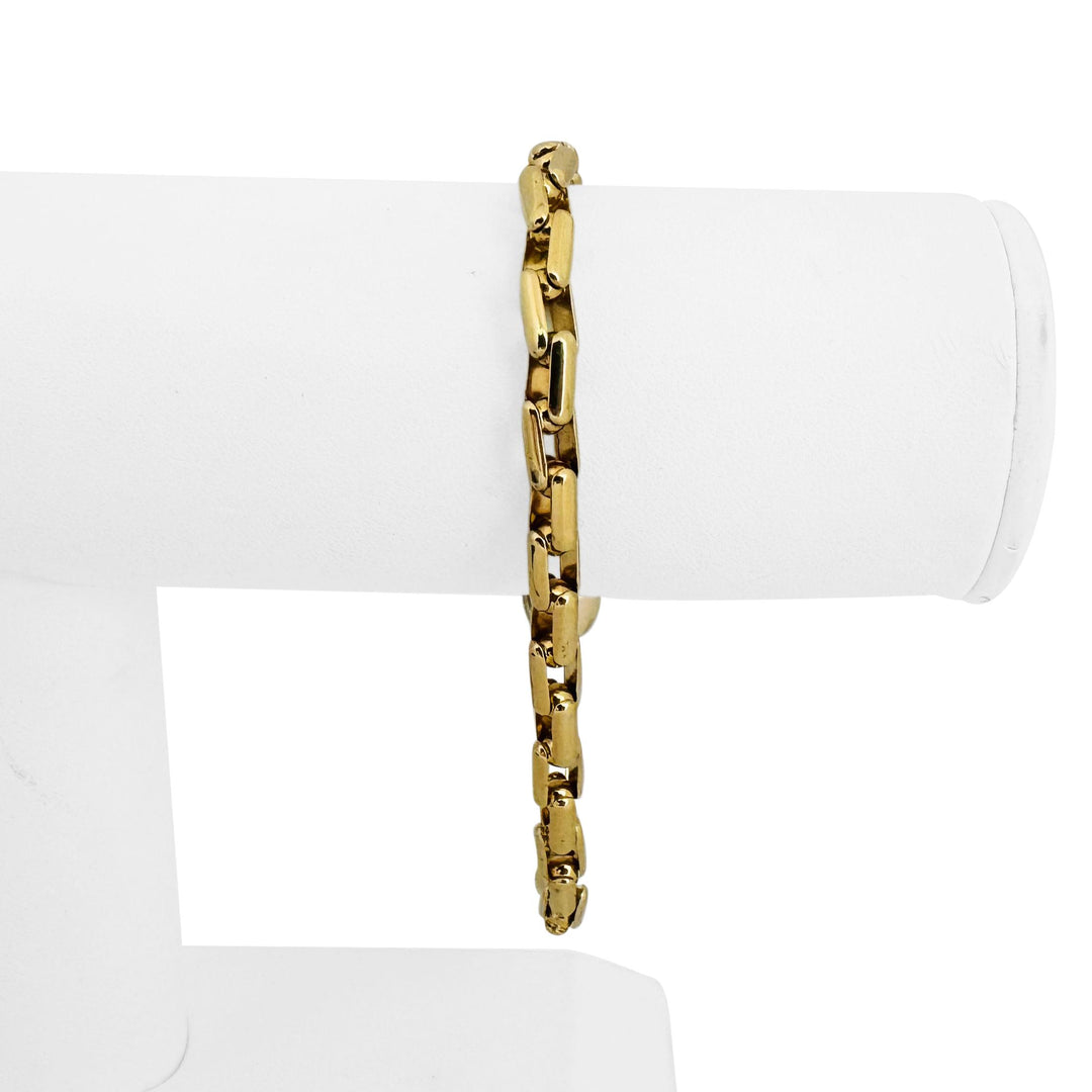 18k Yellow and White Gold 24.3g Solid Heavy Elongated Box Link Bracelet Italy 8"