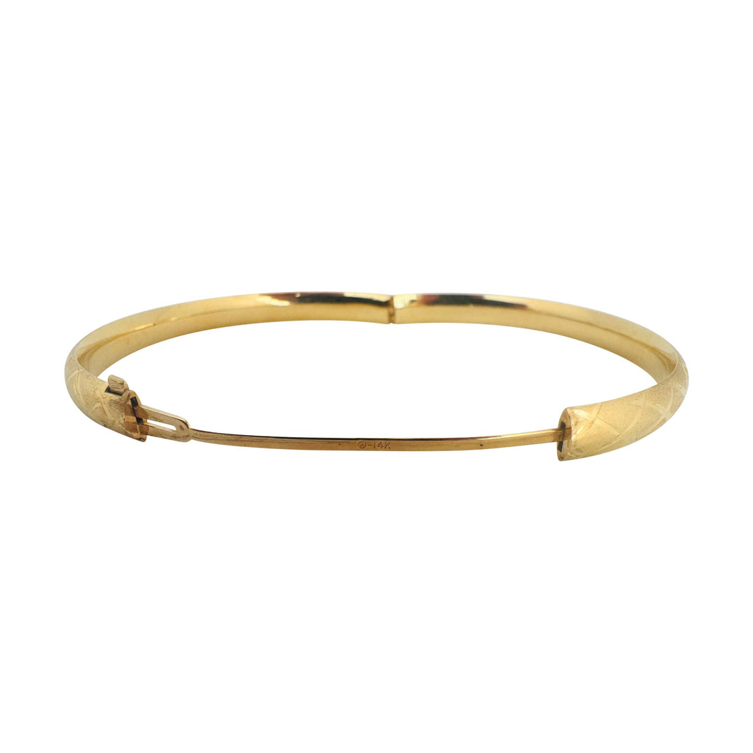 14k Yellow Gold 6.3g Diamond Pattern 6.5mm Bangle Bracelet 7.5"