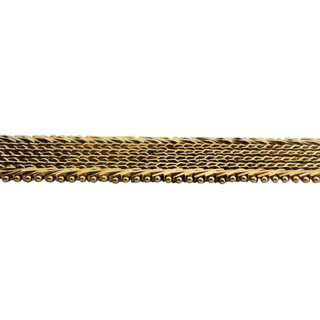 14k Yellow Gold 23.9g Imperial Gold 14mm Beaded Mesh Wheat Link Bracelet 7"