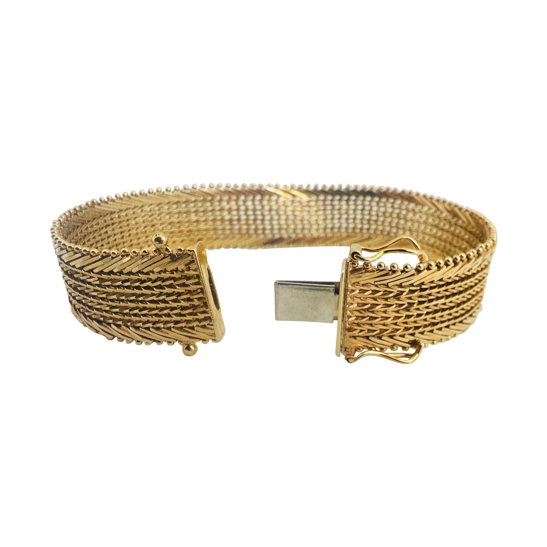 14k Yellow Gold 23.9g Imperial Gold 14mm Beaded Mesh Wheat Link Bracelet 7"