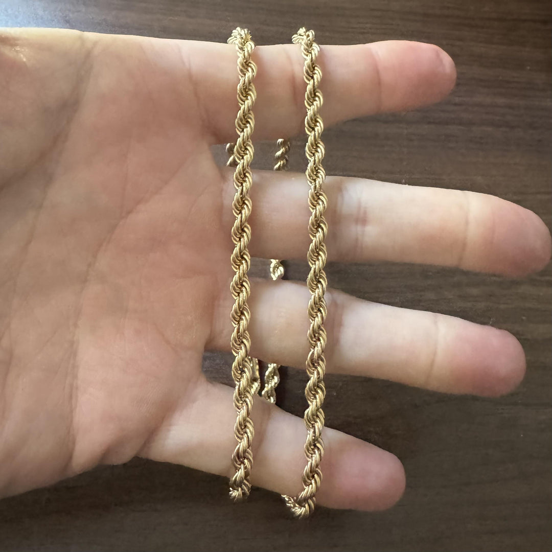 14k Yellow Gold 18.7g Hollow Vintage 5mm Rope Chain Necklace 24"