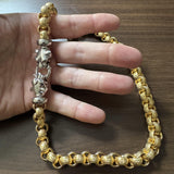 18k Two Tone Gold 55g Thick Hollow Panther Clasp Greek Key Necklace Italy 20"